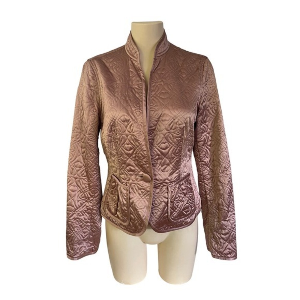Banana Republic Quilted Silk Blazer Jacket Dust Pink Mandarin Collar Womens M